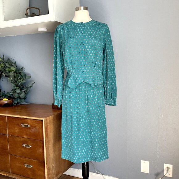 Vintage 80's Jeannene Booher for Maggy London Silk Skirt Blouse Suit Set - Picture 5 of 10